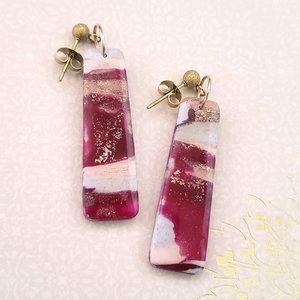 Burgundy & Rose Gold | Polymer Clay Bar Earrings | V2